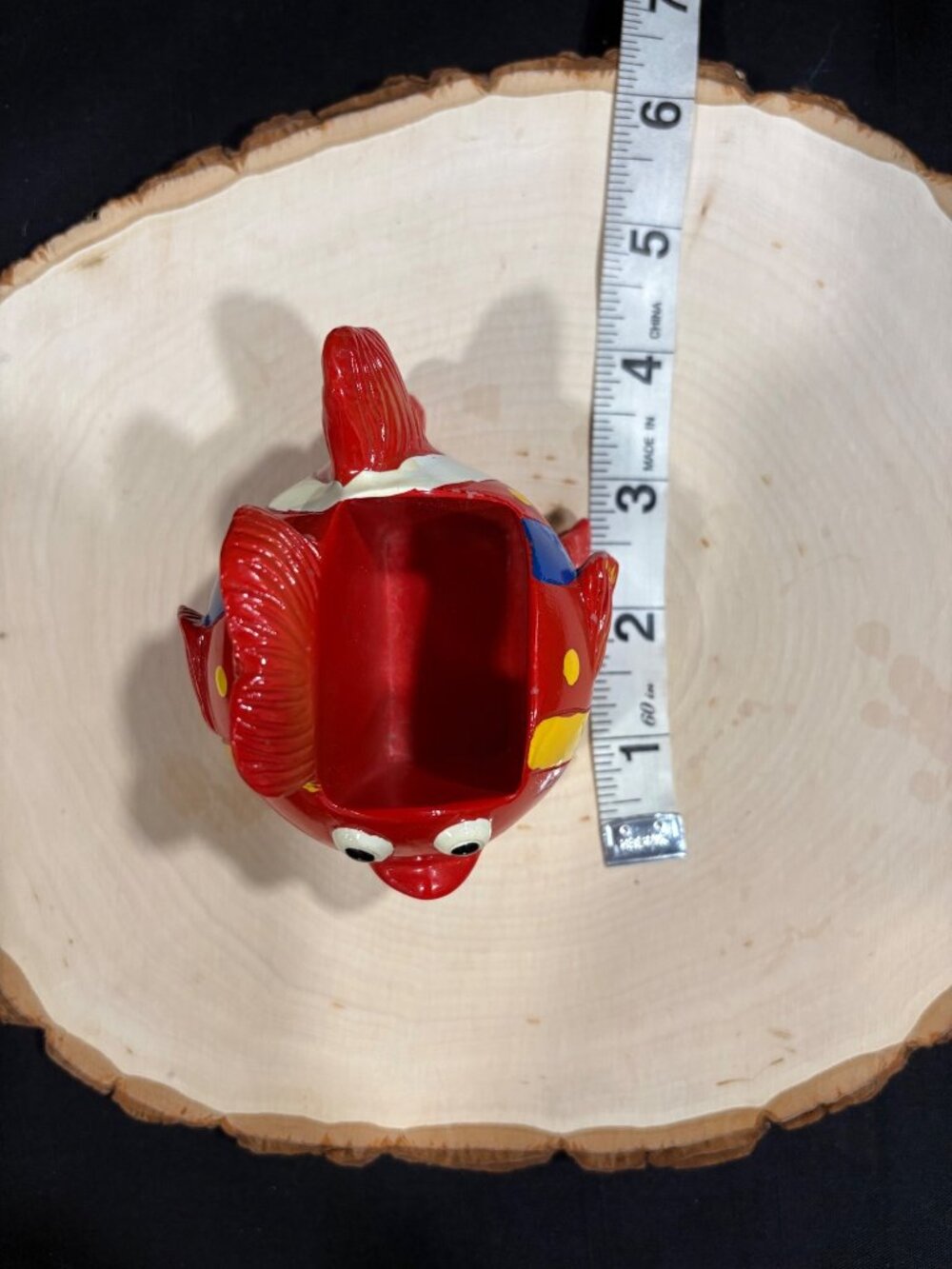 Ceramic Fish-Shaped Planter/Decorative Bowl Vibrant Red & Yellow Nautical - Picture 10 of 10